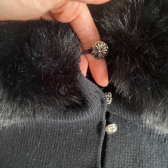 Tops | Black Faux Fur Knit Cardigan 
